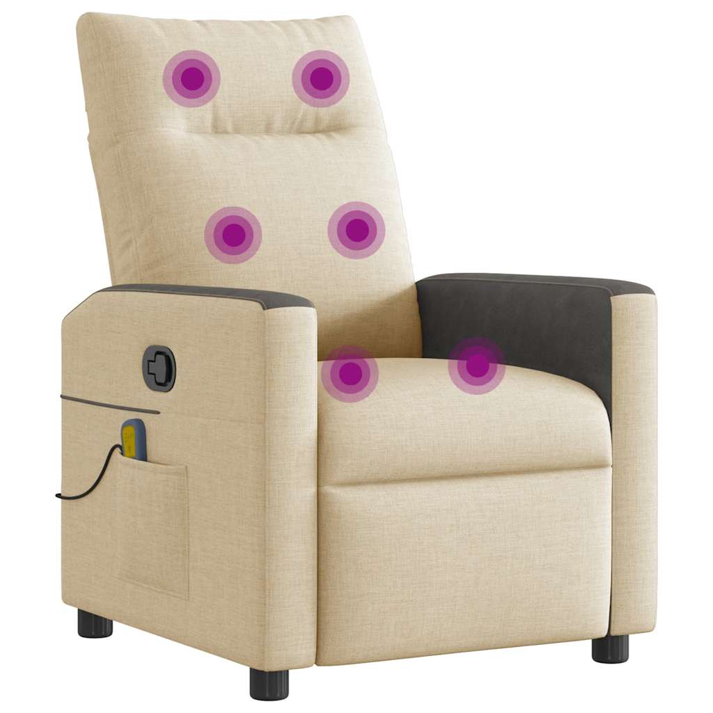 Poltrona de massagens reclinável tecido cor creme