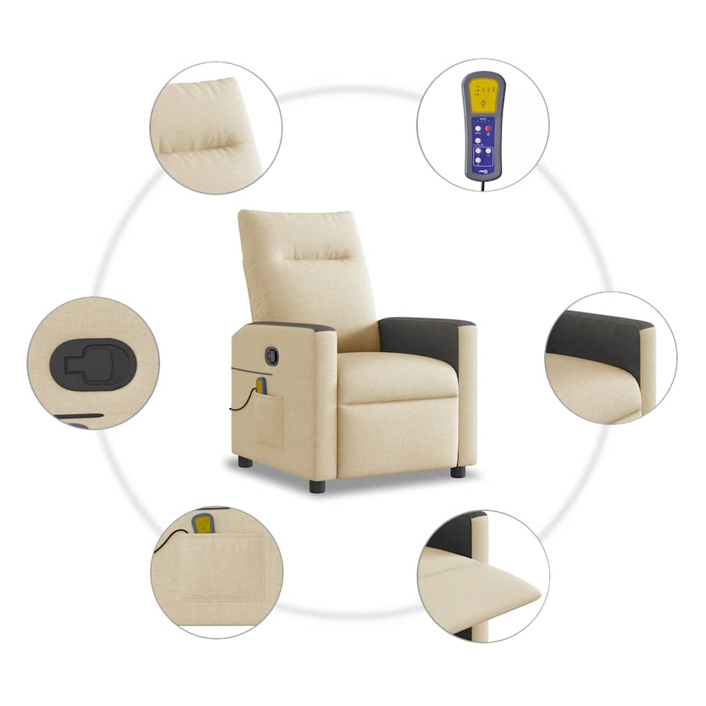 Poltrona de massagens reclinável tecido cor creme