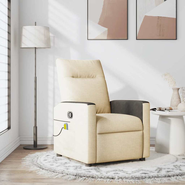 Poltrona de massagens reclinável tecido cor creme