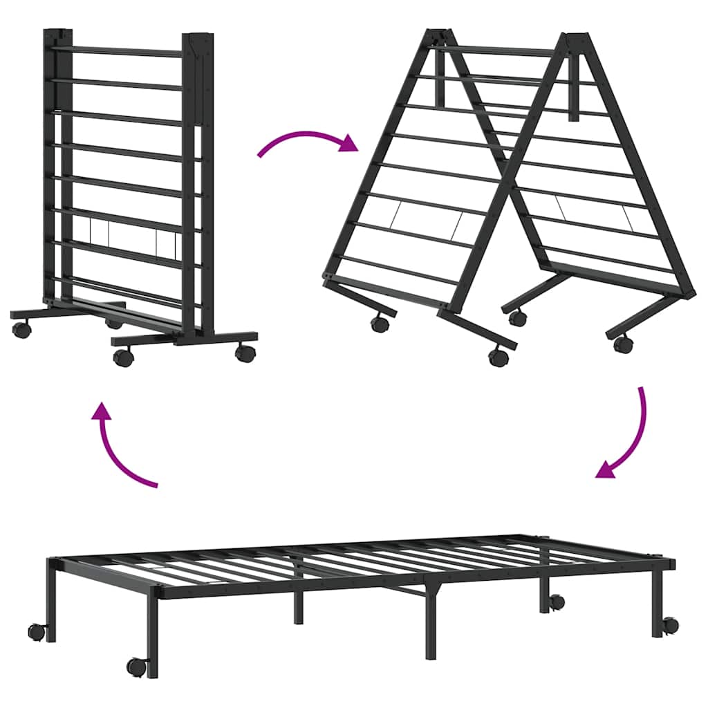Estrutura de cama sem colchão Dobrável 75x190 cm aço preto