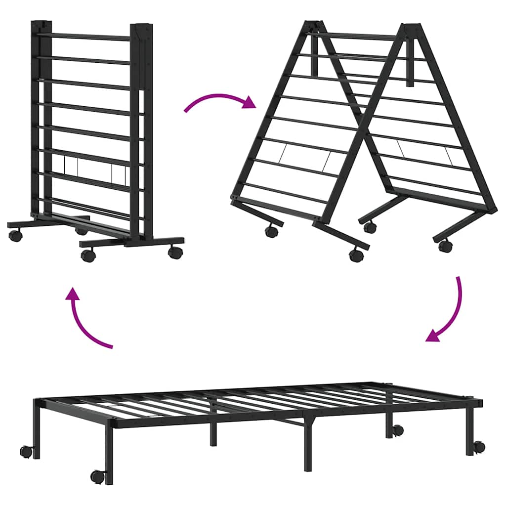 Estrutura de cama sem colchão Dobrável 90x200 cm aço preto