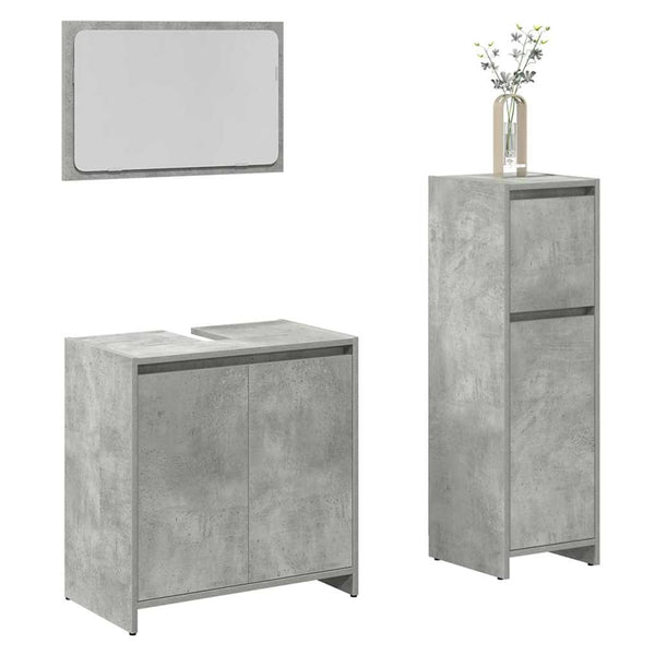 3 pcs conj. móveis casa banho derivados madeira cinza cimento