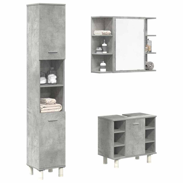 3 pcs conj. móveis casa banho derivados madeira cinza cimento
