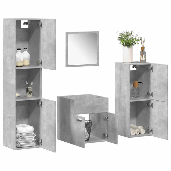 4 pcs conj. móveis casa banho derivados madeira cinza cimento