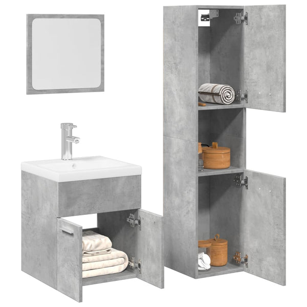3 pcs conj. móveis casa banho derivados madeira cinza cimento