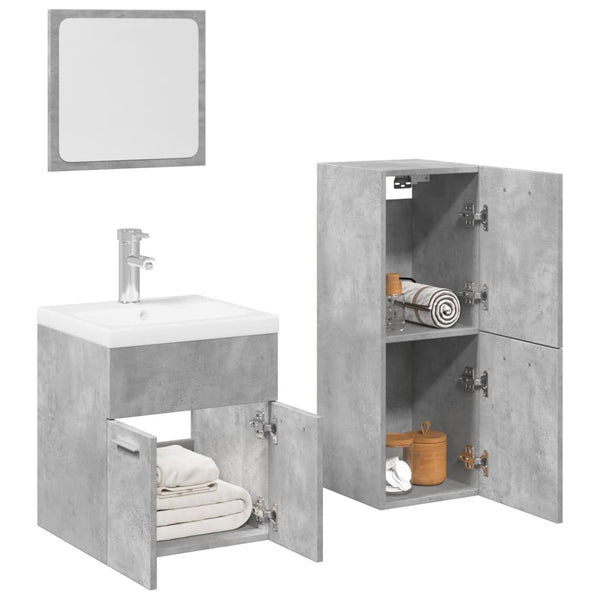 3 pcs conj. móveis casa banho derivados madeira cinza cimento