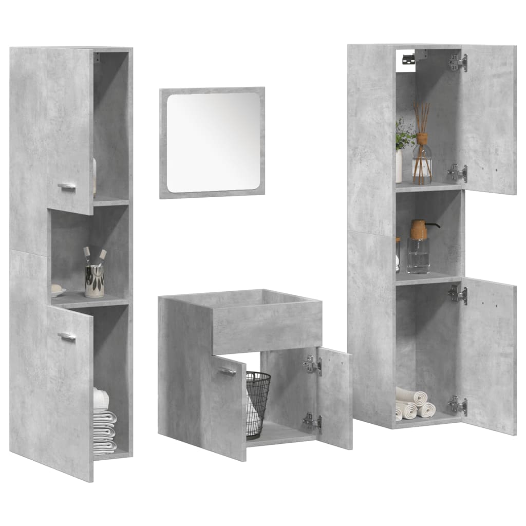 4 pcs conj. móveis casa banho derivados madeira cinza cimento