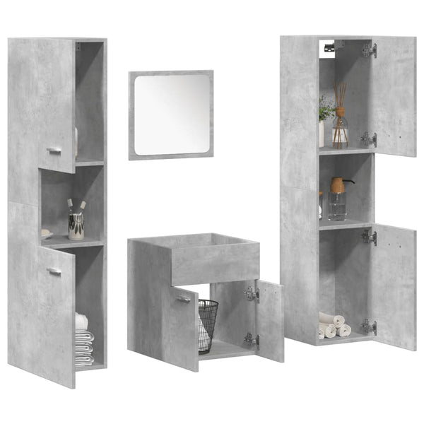 4 pcs conj. móveis casa banho derivados madeira cinza cimento
