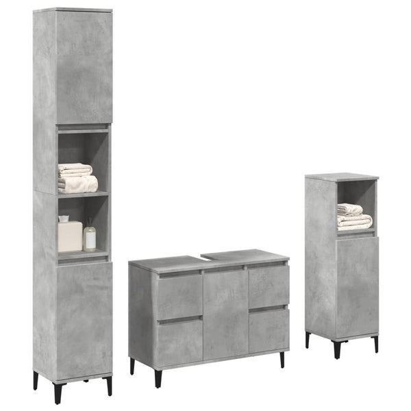 3 pcs conj. móveis casa banho derivados madeira cinza cimento