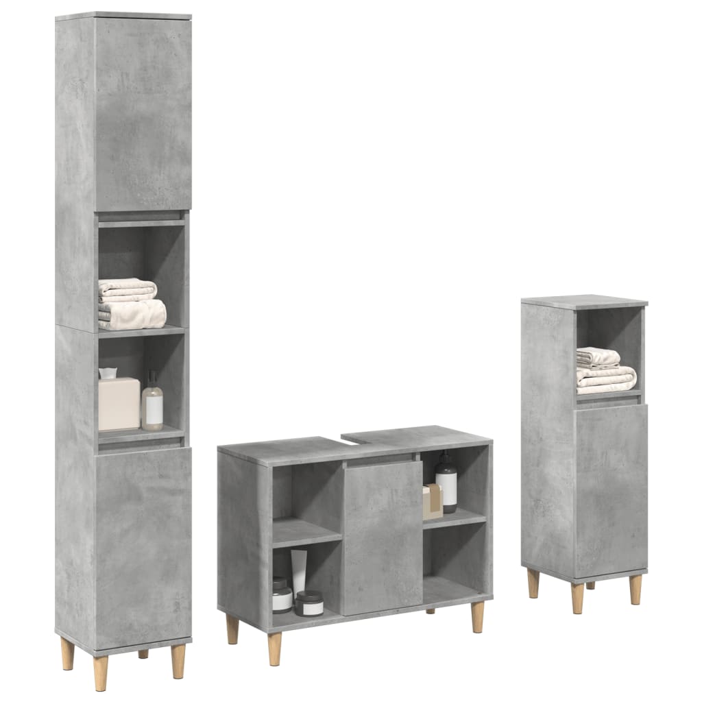 3 pcs conj. móveis casa banho derivados madeira cinza cimento