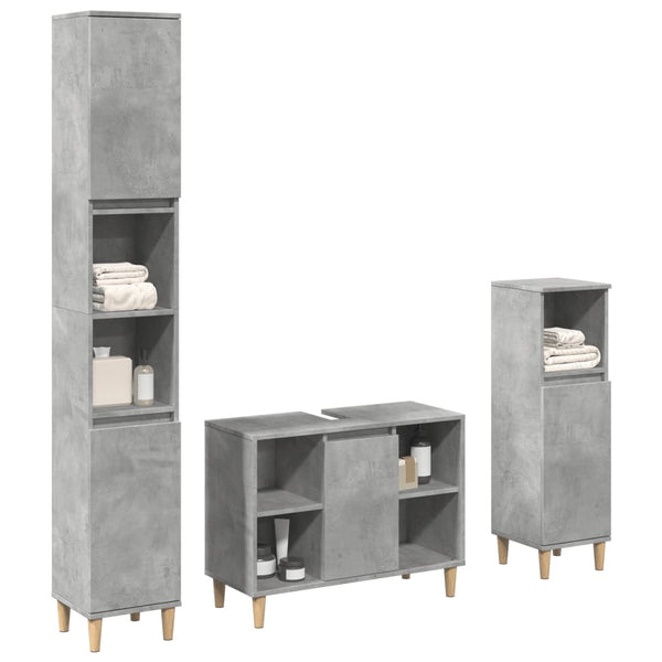 3 pcs conj. móveis casa banho derivados madeira cinza cimento