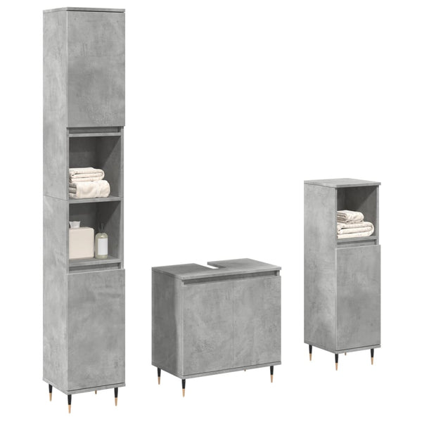 3 pcs conj. móveis casa banho derivados madeira cinza cimento