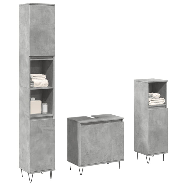 3 pcs conj. móveis casa banho derivados madeira cinza cimento