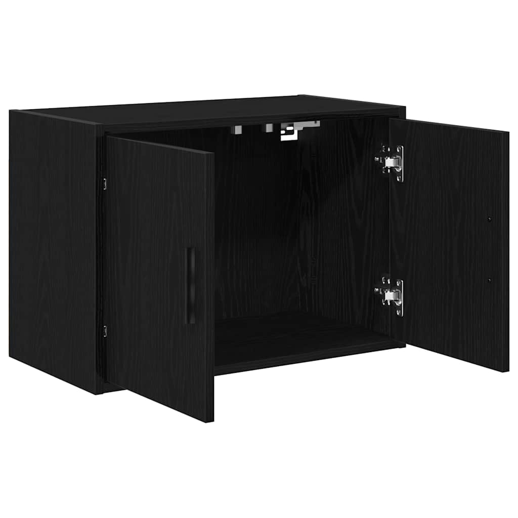 Armário de parede da garagem preto madeira engenheirada