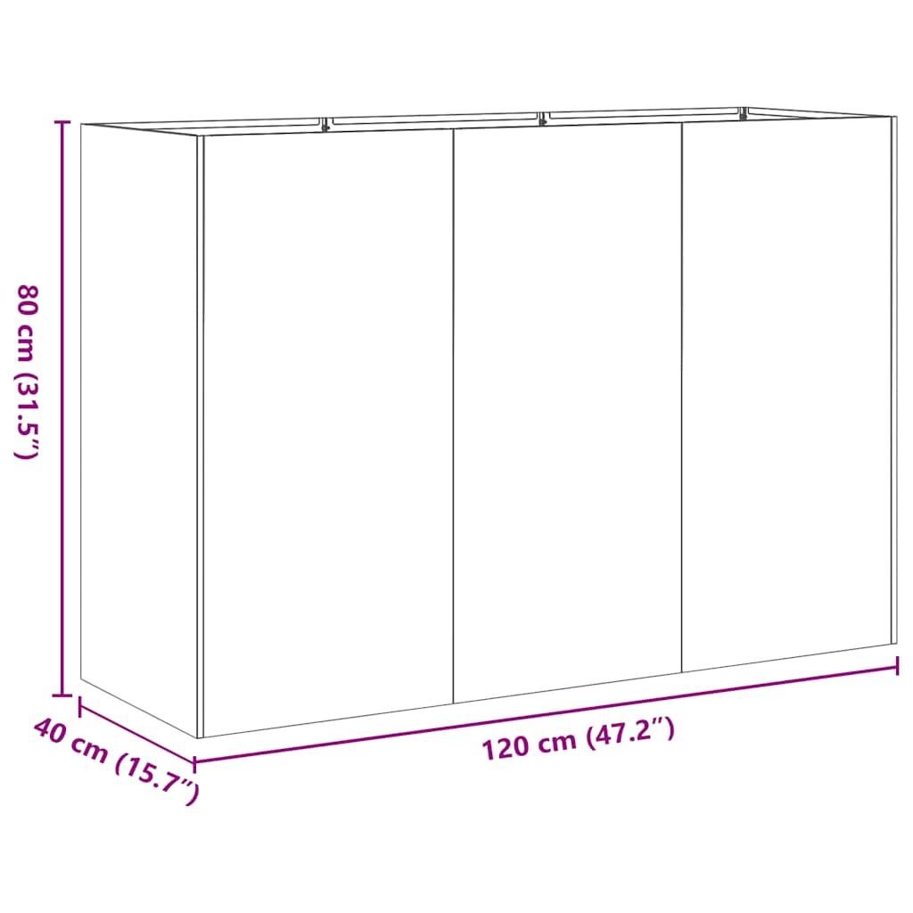 Vaso floreira 120x40x80 cm aço laminado a frio preto