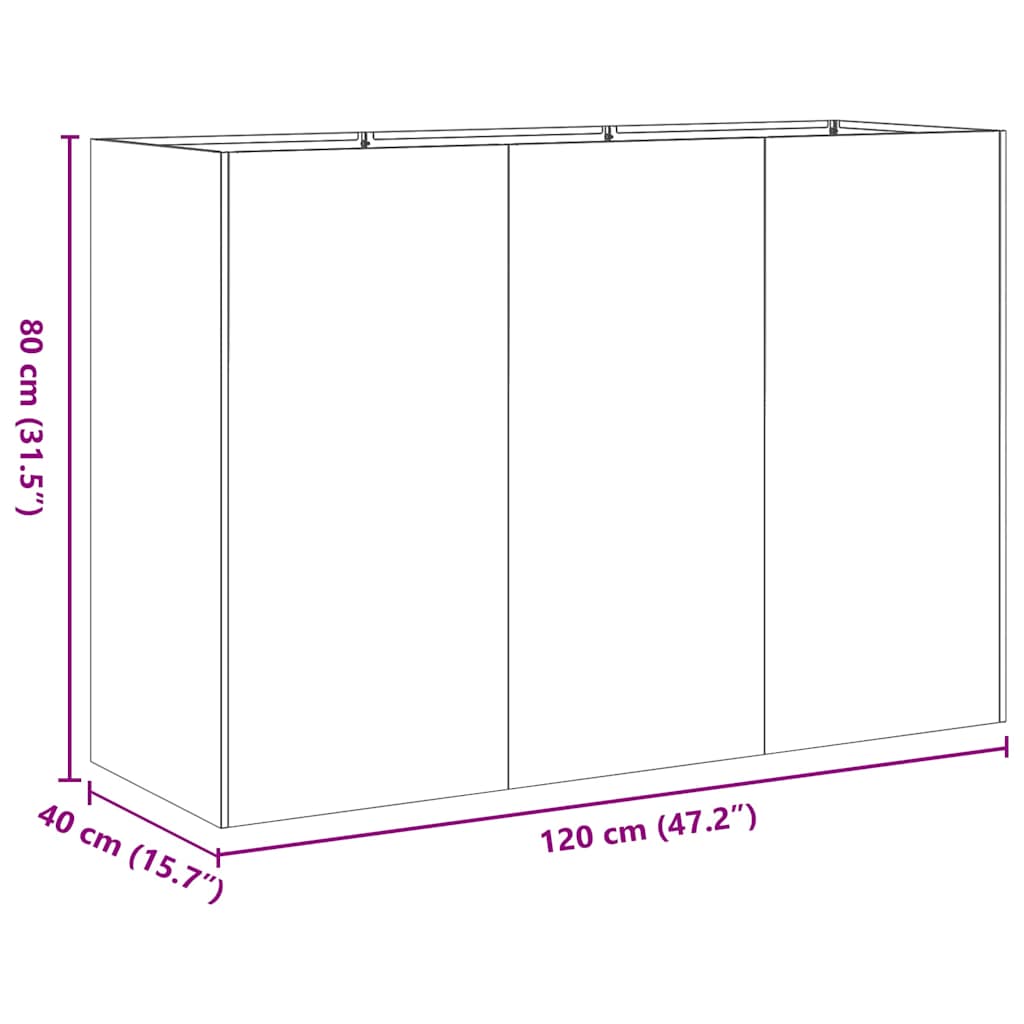 Vaso/floreira 120x40x80 cm aço laminado a frio antracite