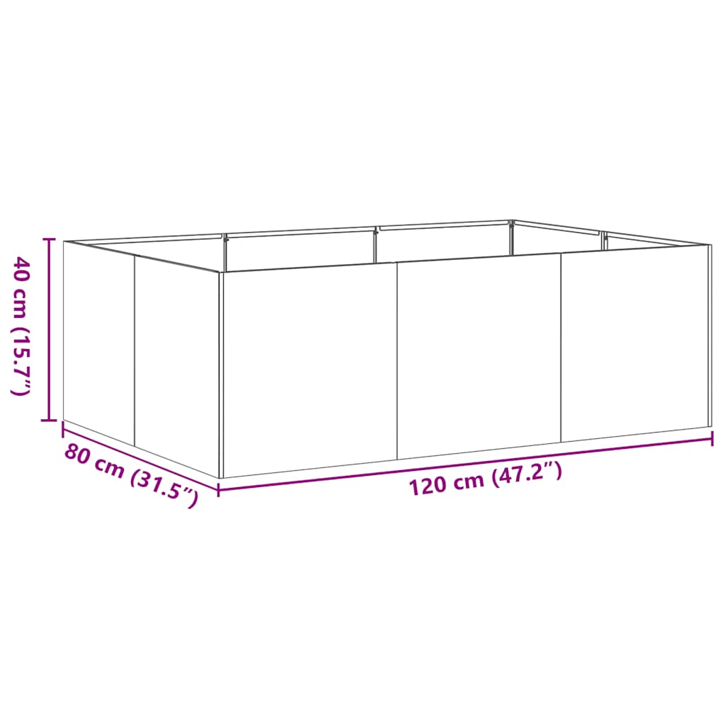Vaso floreira 120x80x40 cm aço preto