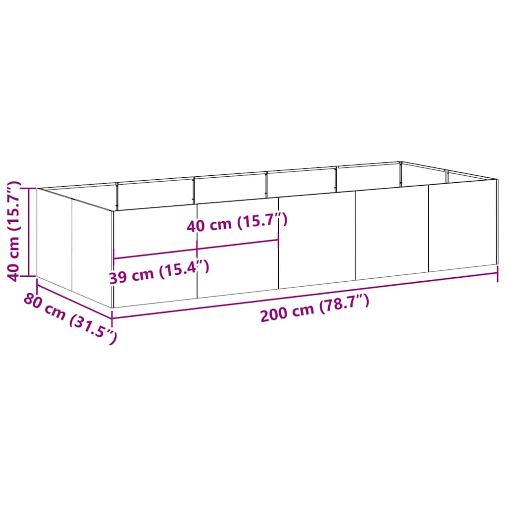 Vaso floreira 200x80x40 cm aço preto