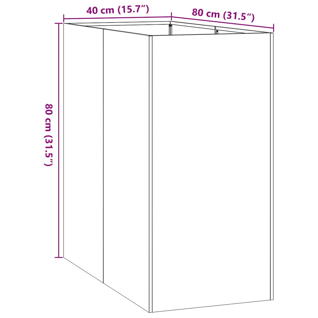 Vaso floreira 40x80x80 cm aço preto