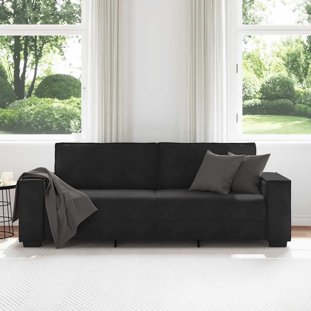 Sofá de 3 lugares 180 cm veludo preto