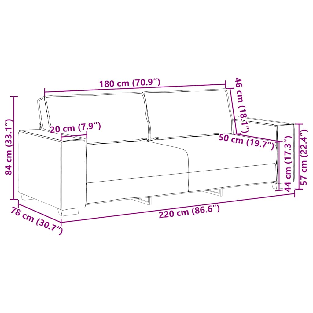 Sofá de 3 lugares 180 cm veludo preto