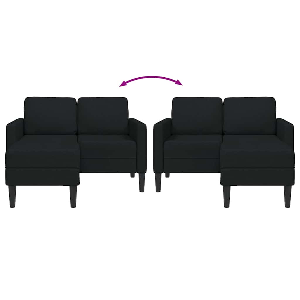 Sofá 2 lugares com Chaise em L 125 cm tecido preto
