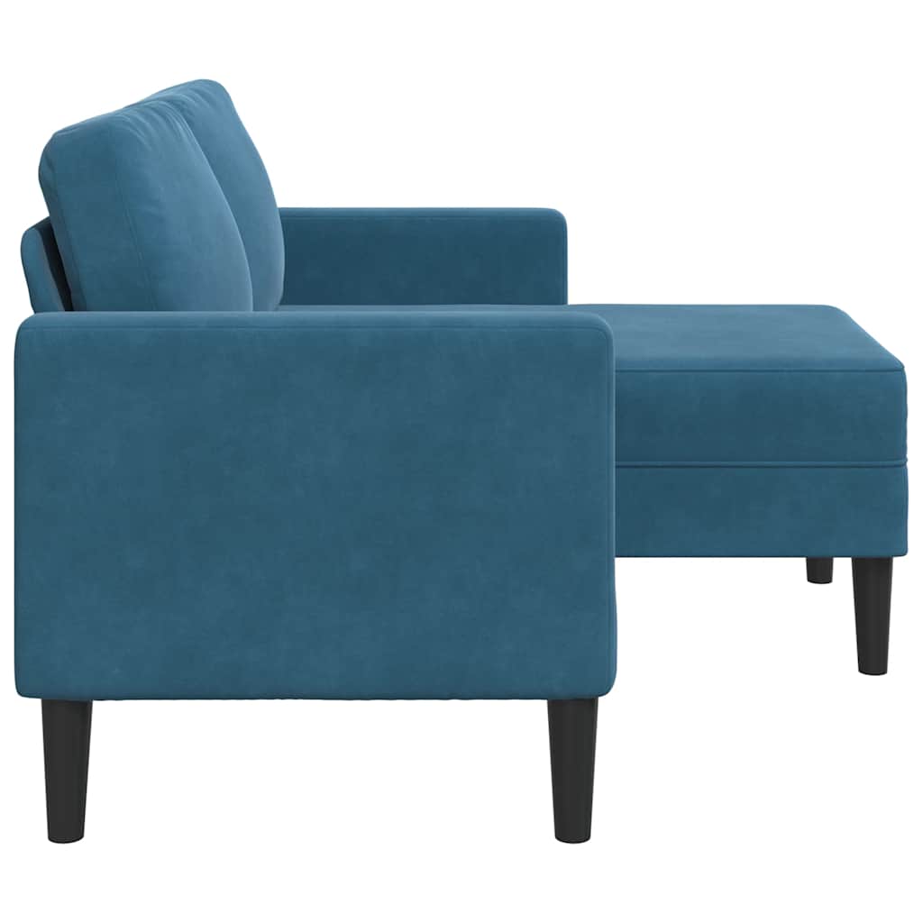 Sofá 2 lugares com Chaise em L 125 cm veludo azul