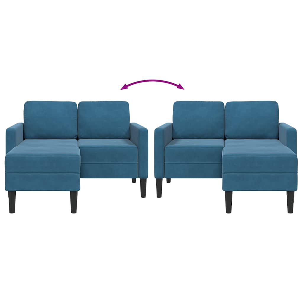 Sofá 2 lugares com Chaise em L 125 cm veludo azul