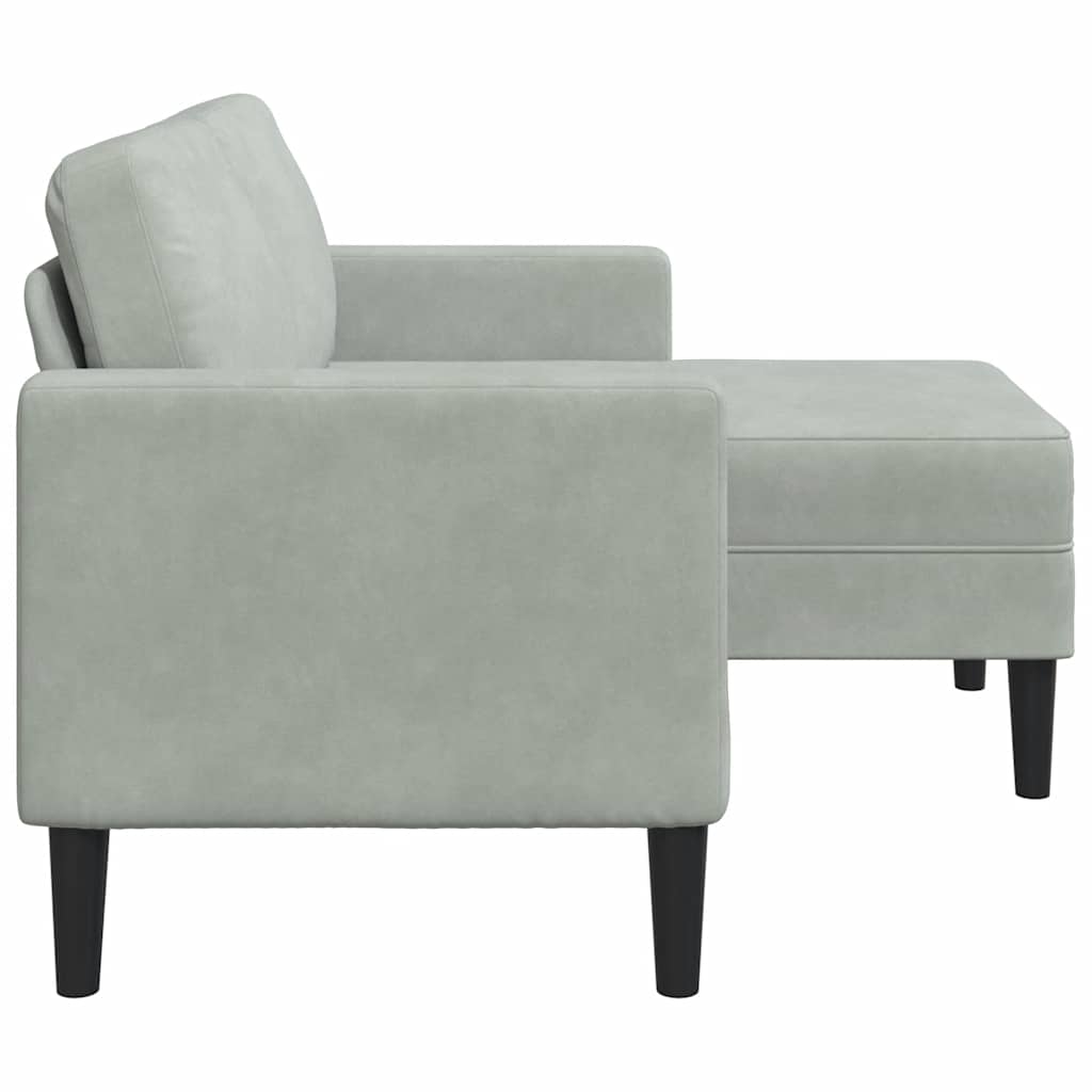 Sofá 2 lugares com Chaise em L 125 cm veludo cinzento-claro