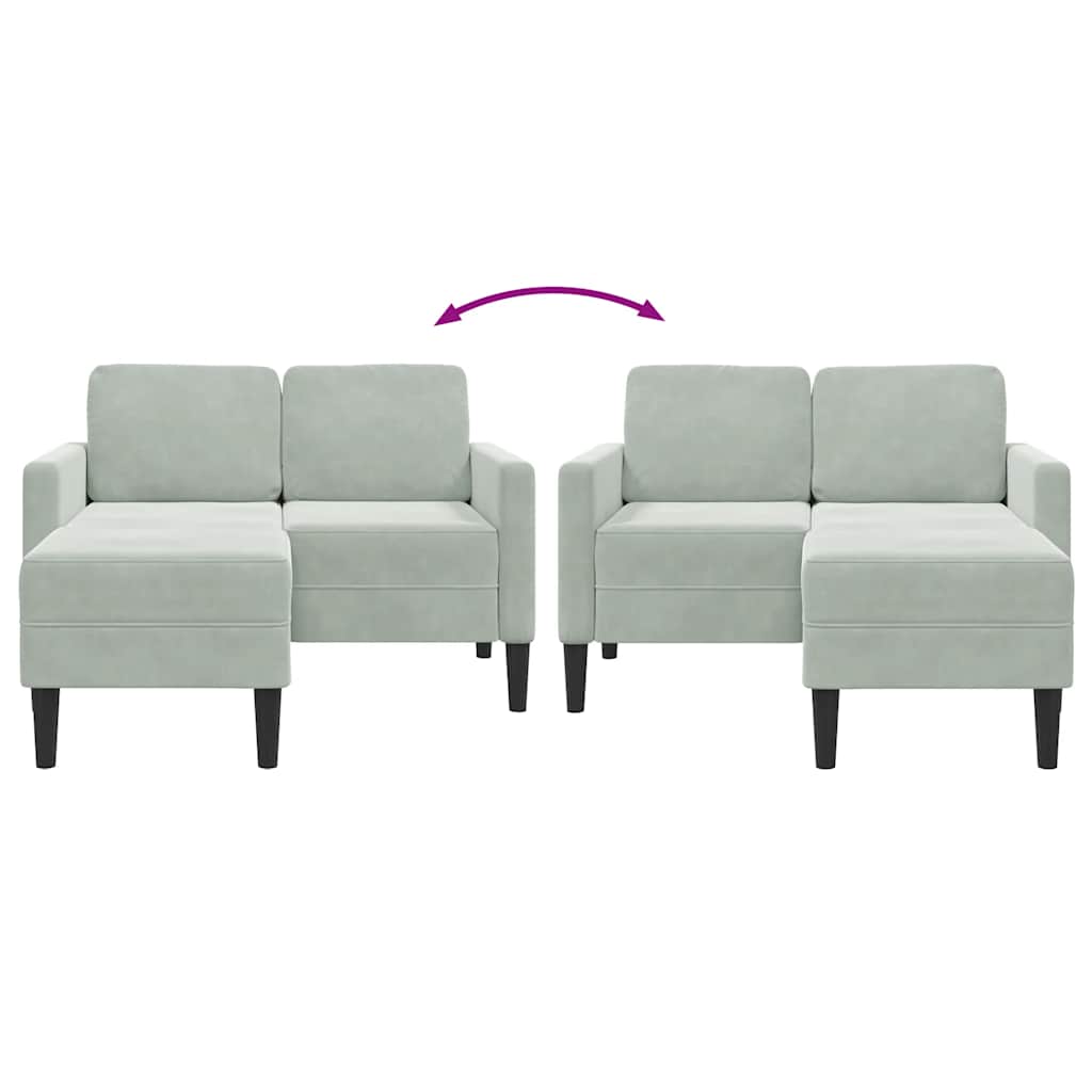 Sofá 2 lugares com Chaise em L 125 cm veludo cinzento-claro