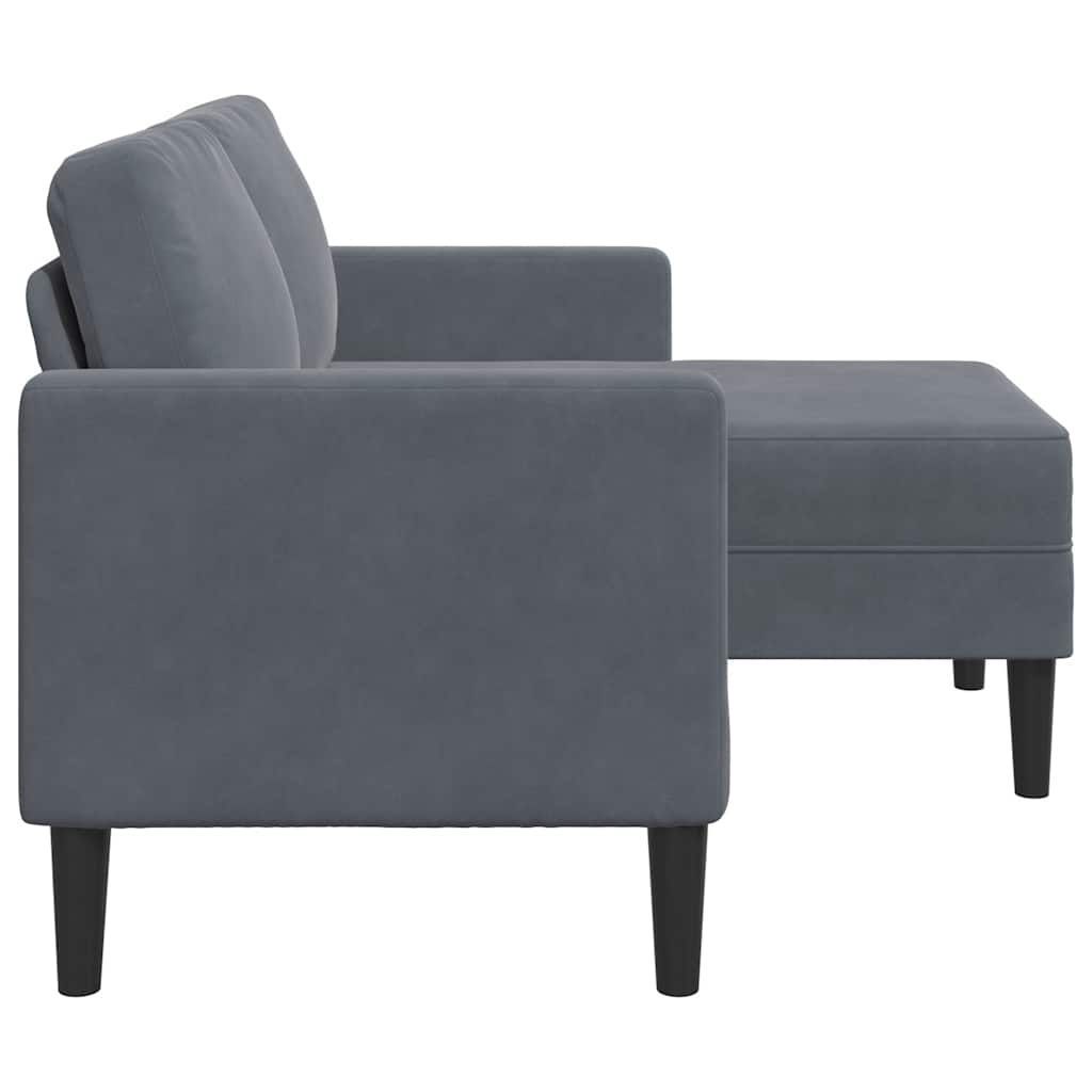 Sofá 2 lugares com Chaise em L 125 cm veludo cinzento-escuro