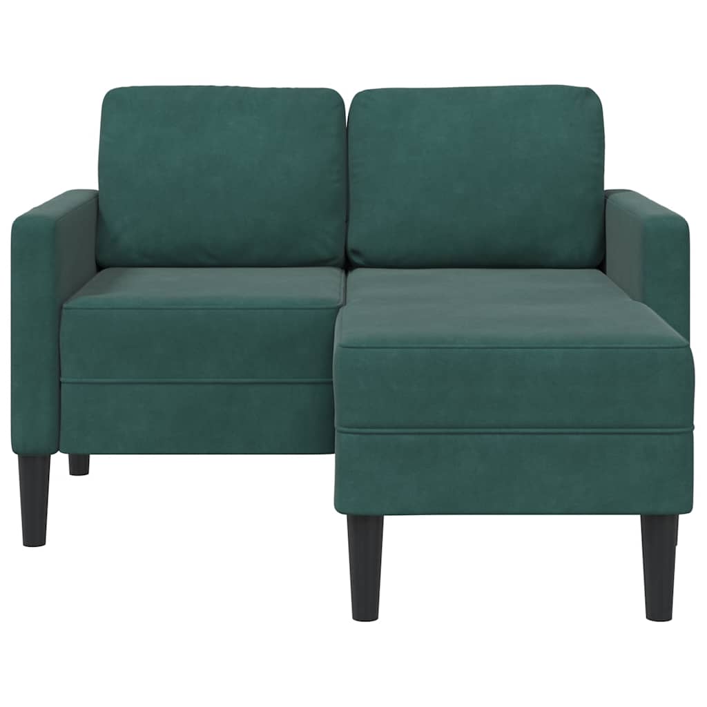 Sofá 2 lugares com Chaise em L 125 cm veludo verde-escuro