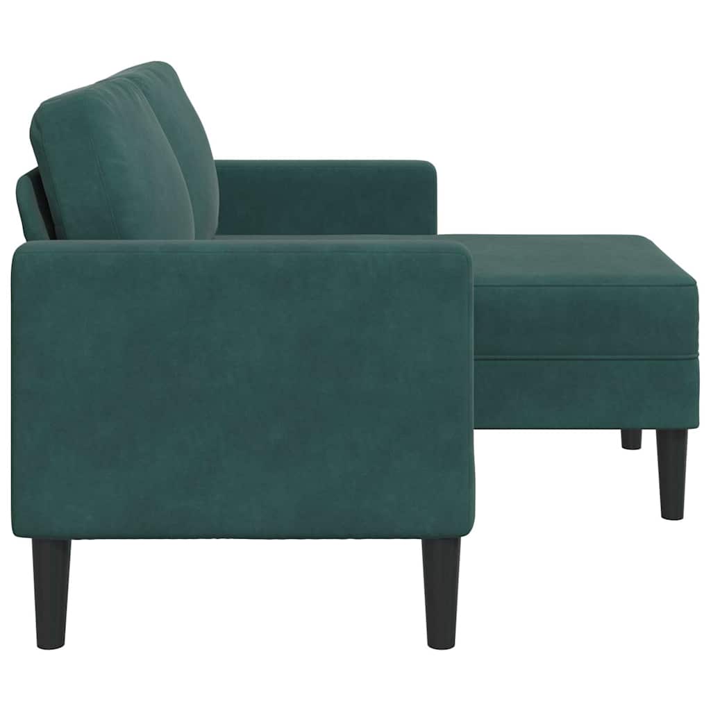 Sofá 2 lugares com Chaise em L 125 cm veludo verde-escuro