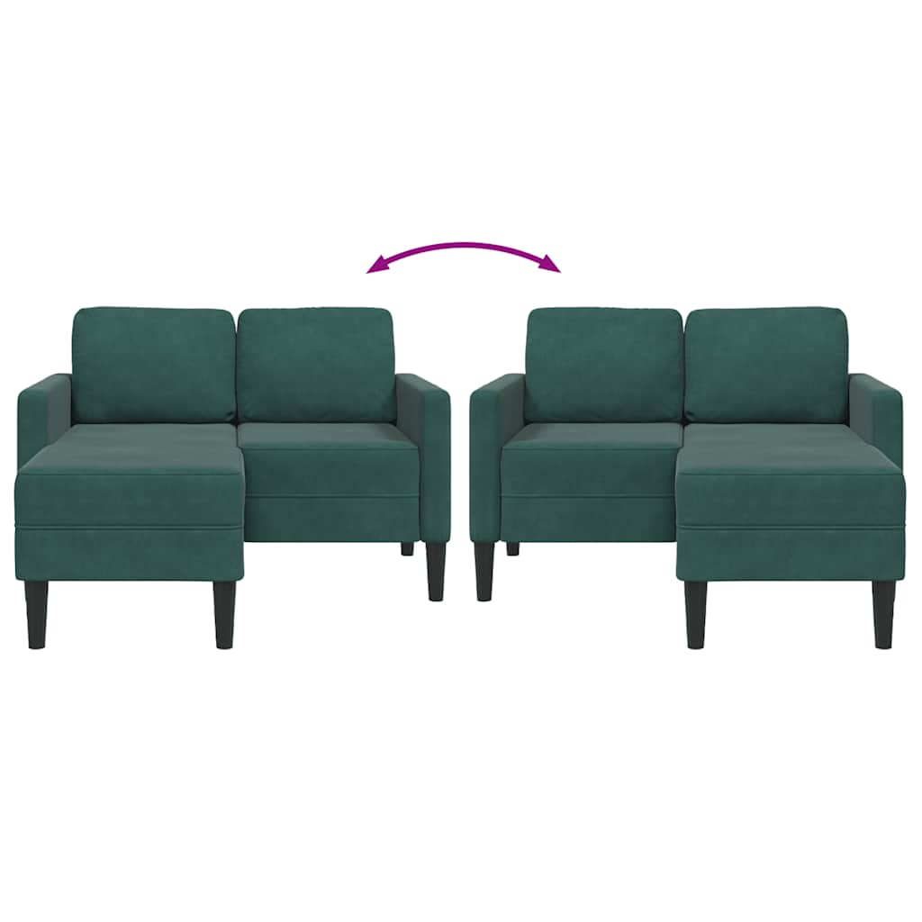 Sofá 2 lugares com Chaise em L 125 cm veludo verde-escuro