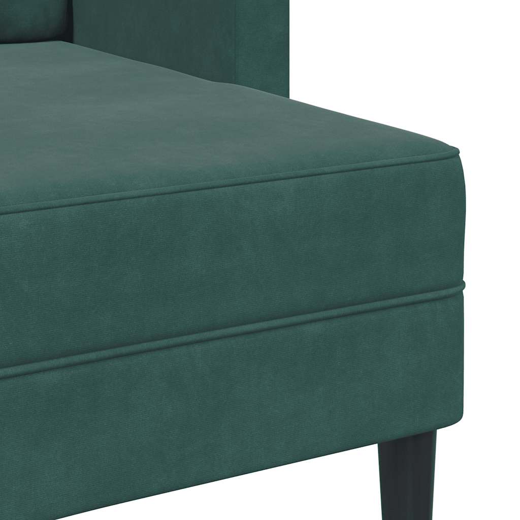 Sofá 2 lugares com Chaise em L 125 cm veludo verde-escuro