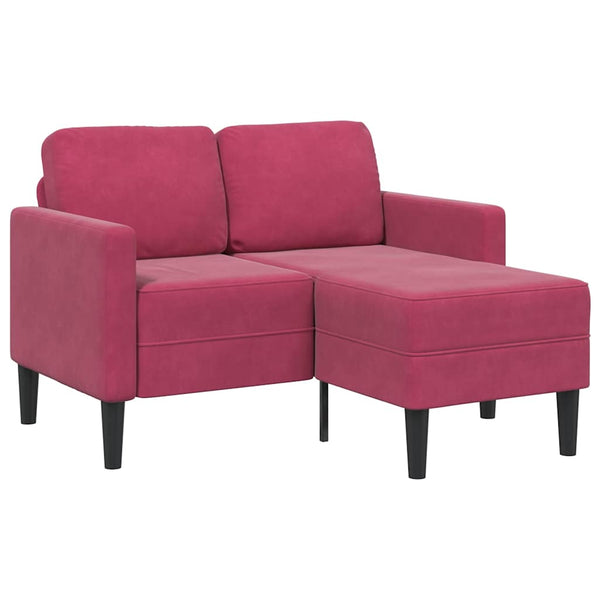 Sofá 2 lugares com Chaise em L 125 cm veludo vermelho tinto