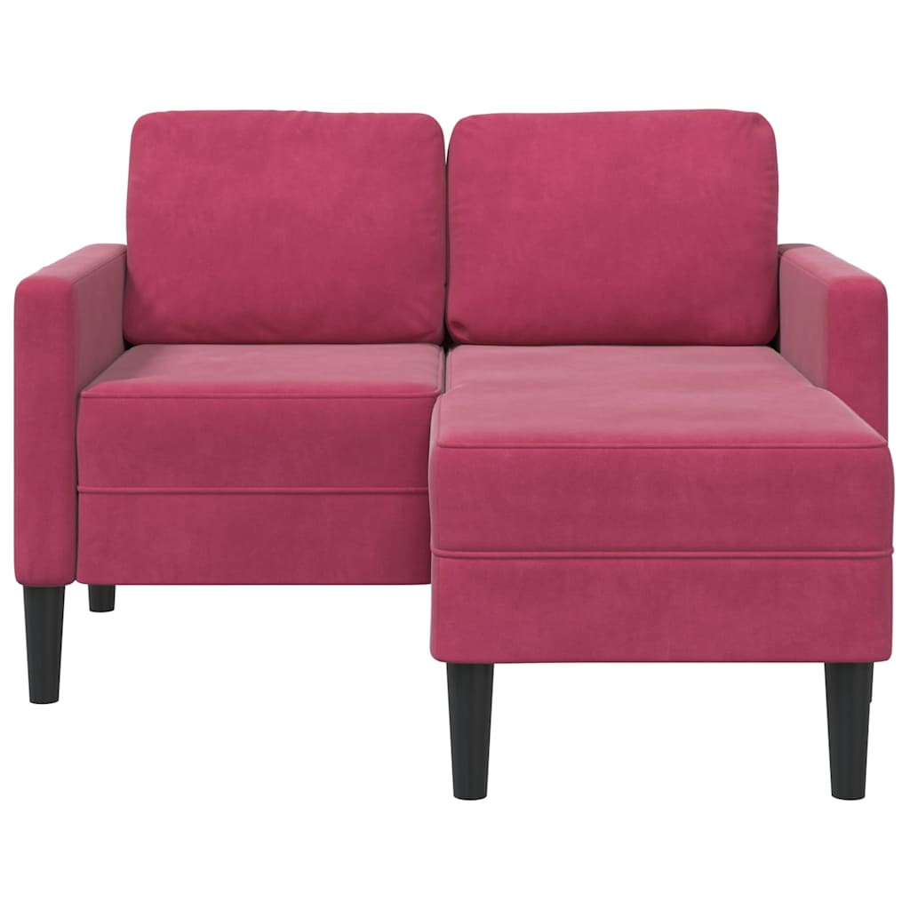 Sofá 2 lugares com Chaise em L 125 cm veludo vermelho tinto