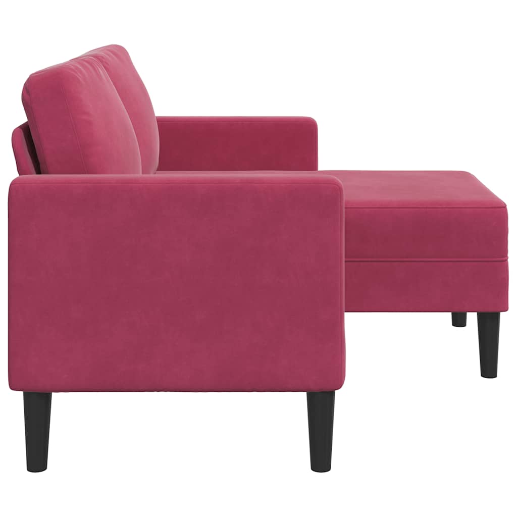 Sofá 2 lugares com Chaise em L 125 cm veludo vermelho tinto