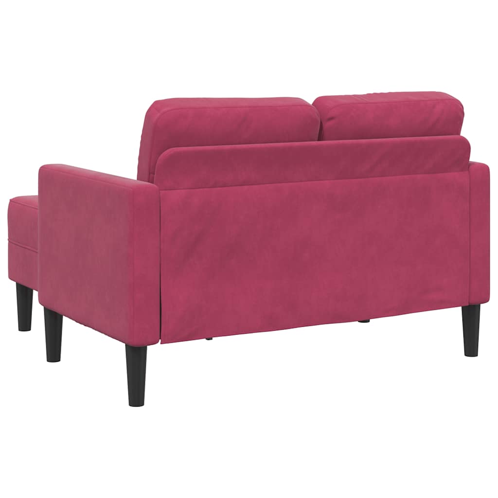 Sofá 2 lugares com Chaise em L 125 cm veludo vermelho tinto