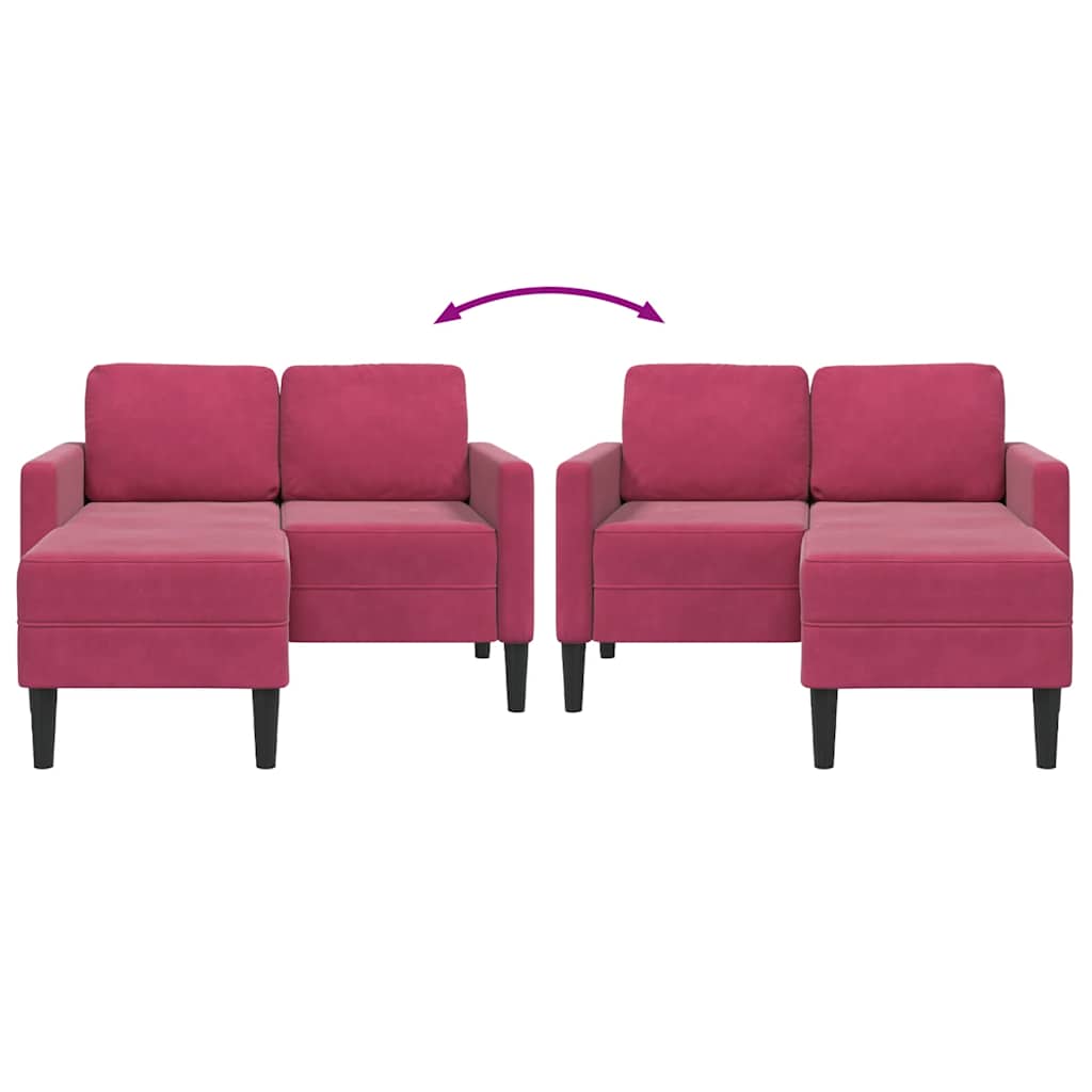 Sofá 2 lugares com Chaise em L 125 cm veludo vermelho tinto
