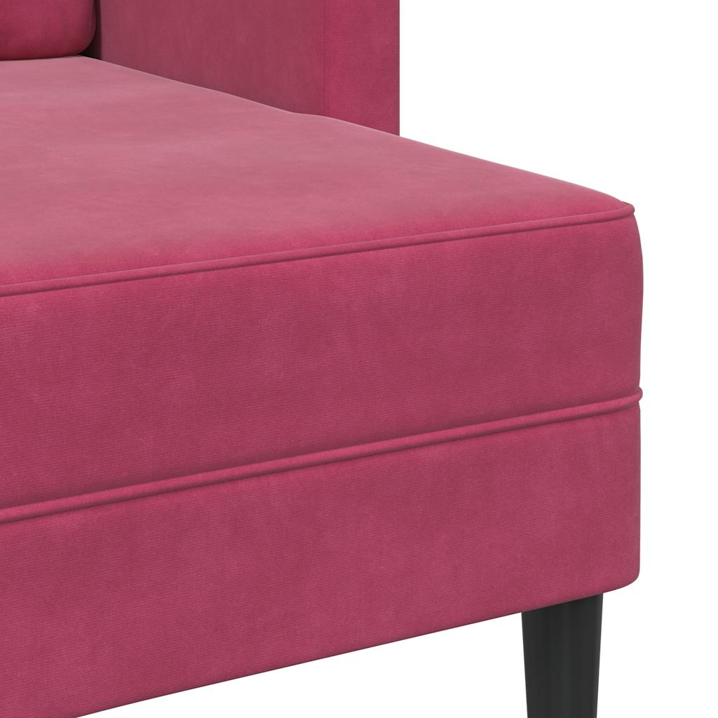 Sofá 2 lugares com Chaise em L 125 cm veludo vermelho tinto