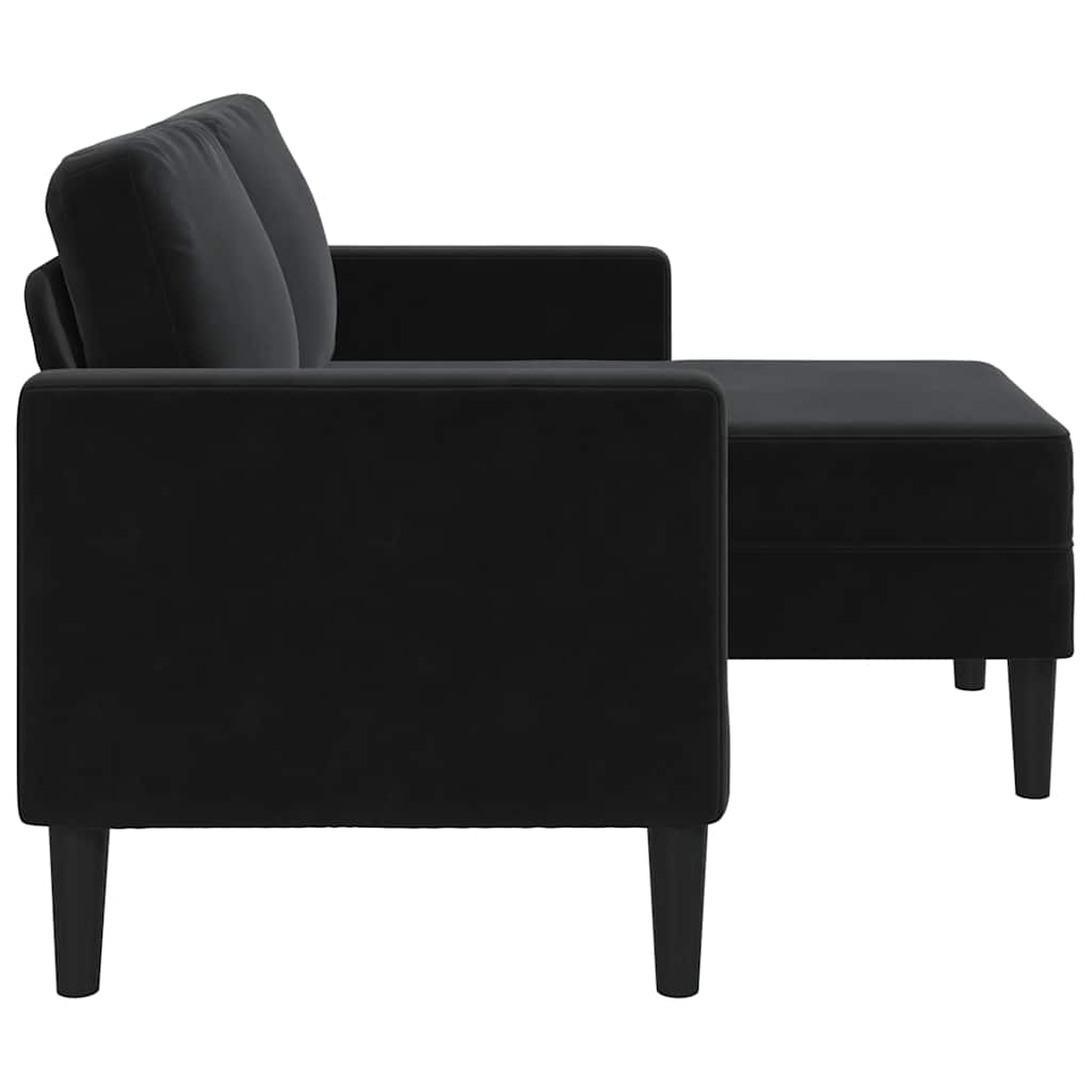 Sofá 2 lugares com Chaise em L 125 cm veludo preto