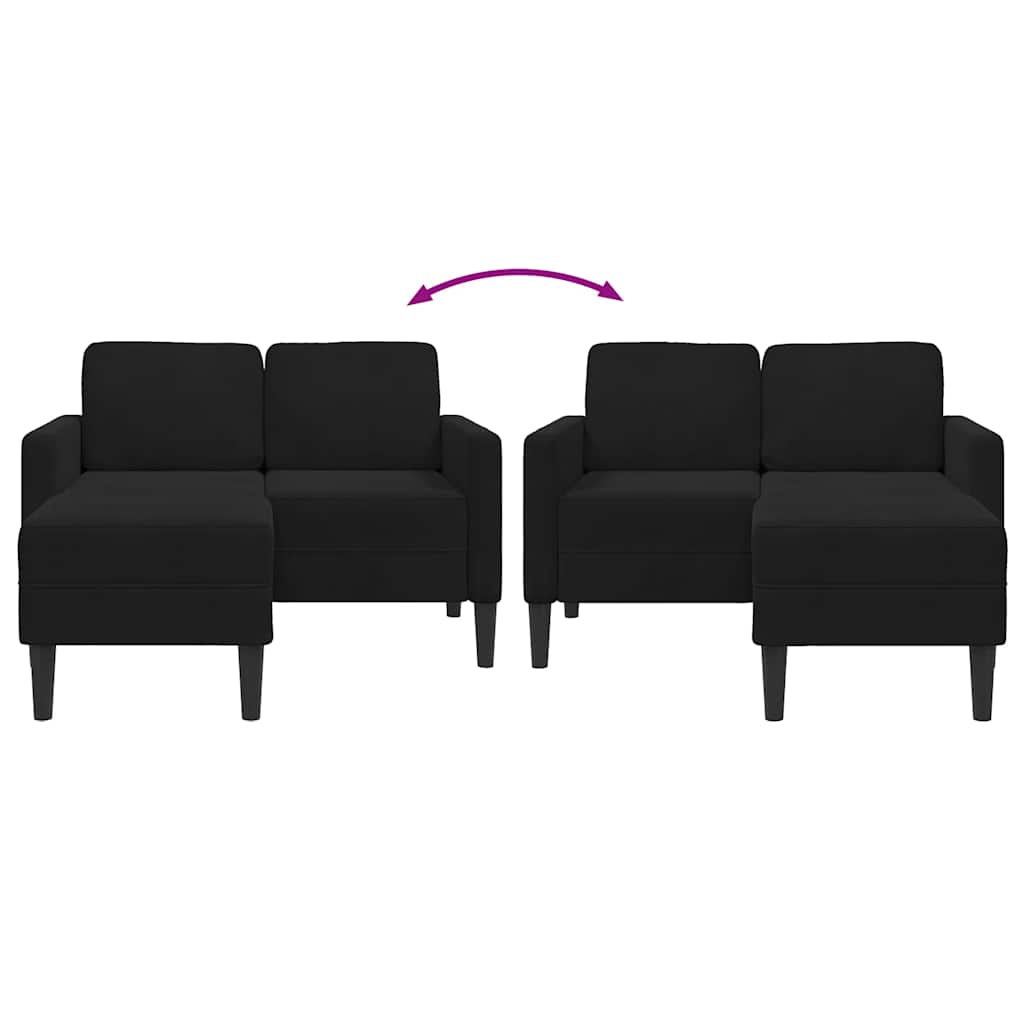 Sofá 2 lugares com Chaise em L 125 cm veludo preto