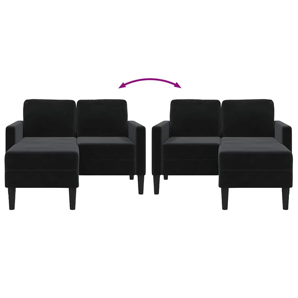 Sofá 2 lugares com Chaise em L 125 cm veludo preto