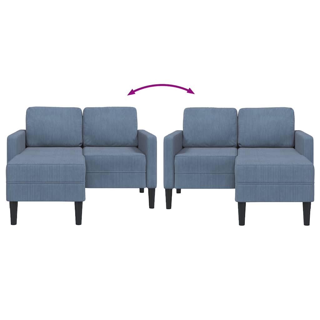 Sofá 2 lugares com Chaise em L 125 cm linho azul