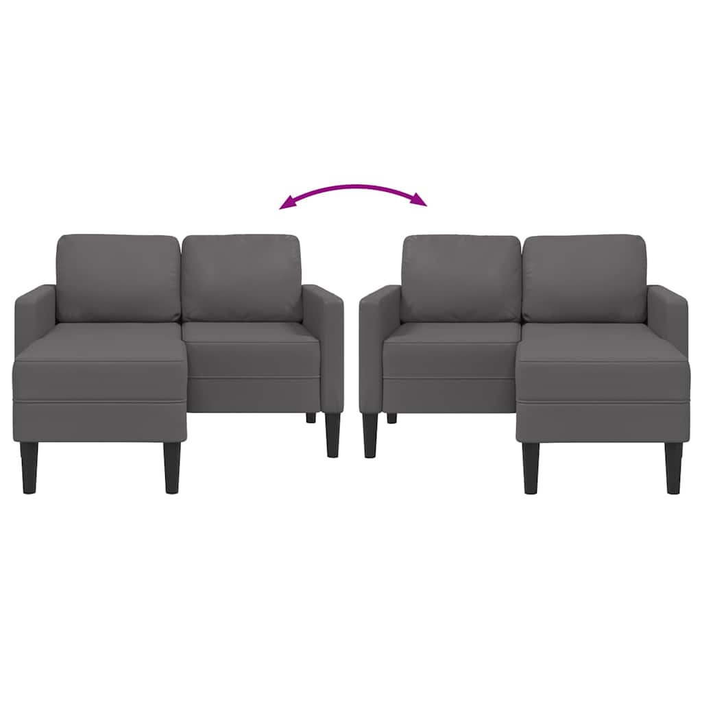 Sofá 2 lugares com Chaise em L 125 cm couro artificial cinzento