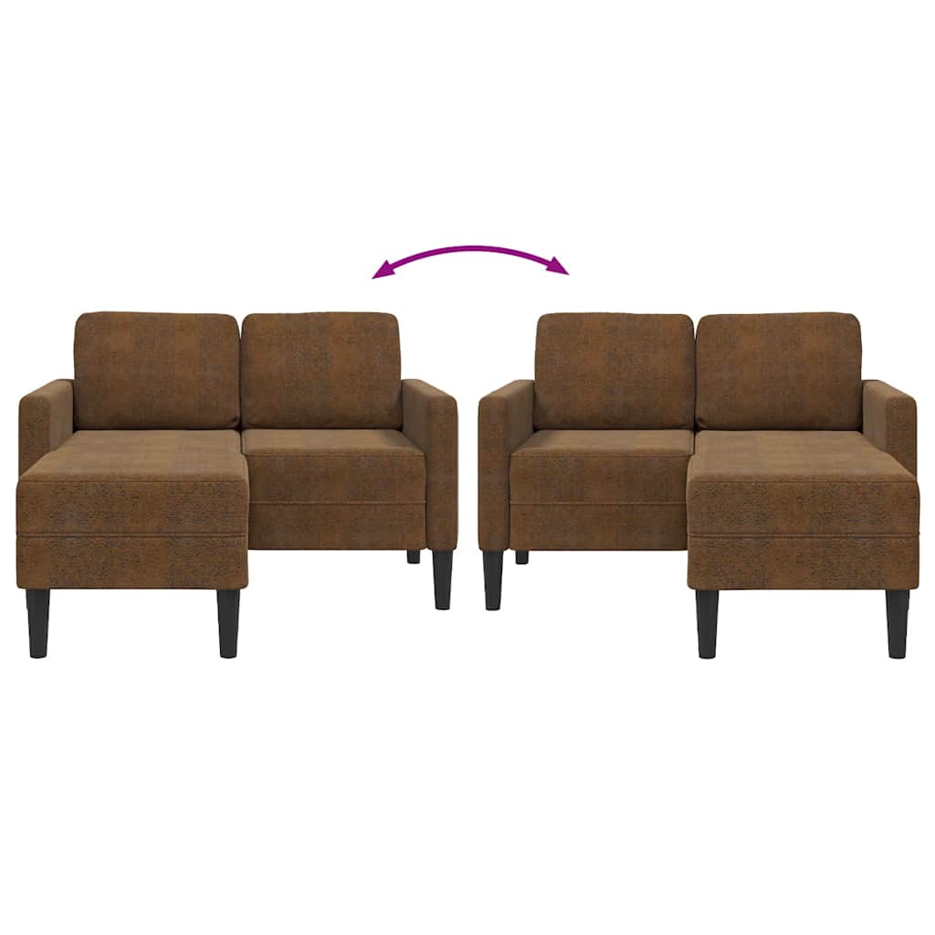 Sofá 2 lugares com Chaise em L 125 cm couro artificial castanho