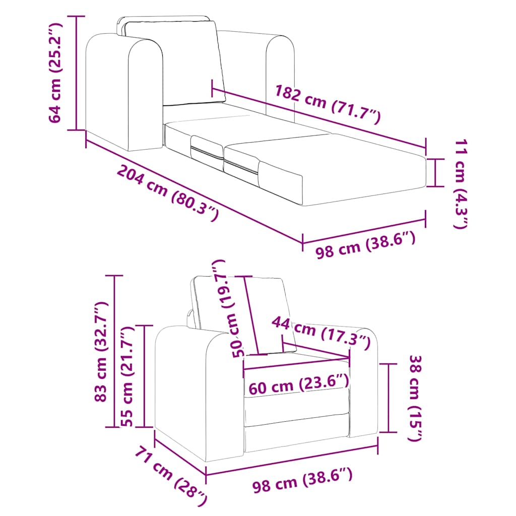 Sofá-Cama Azul 98 x 71 x 83 cm tecido