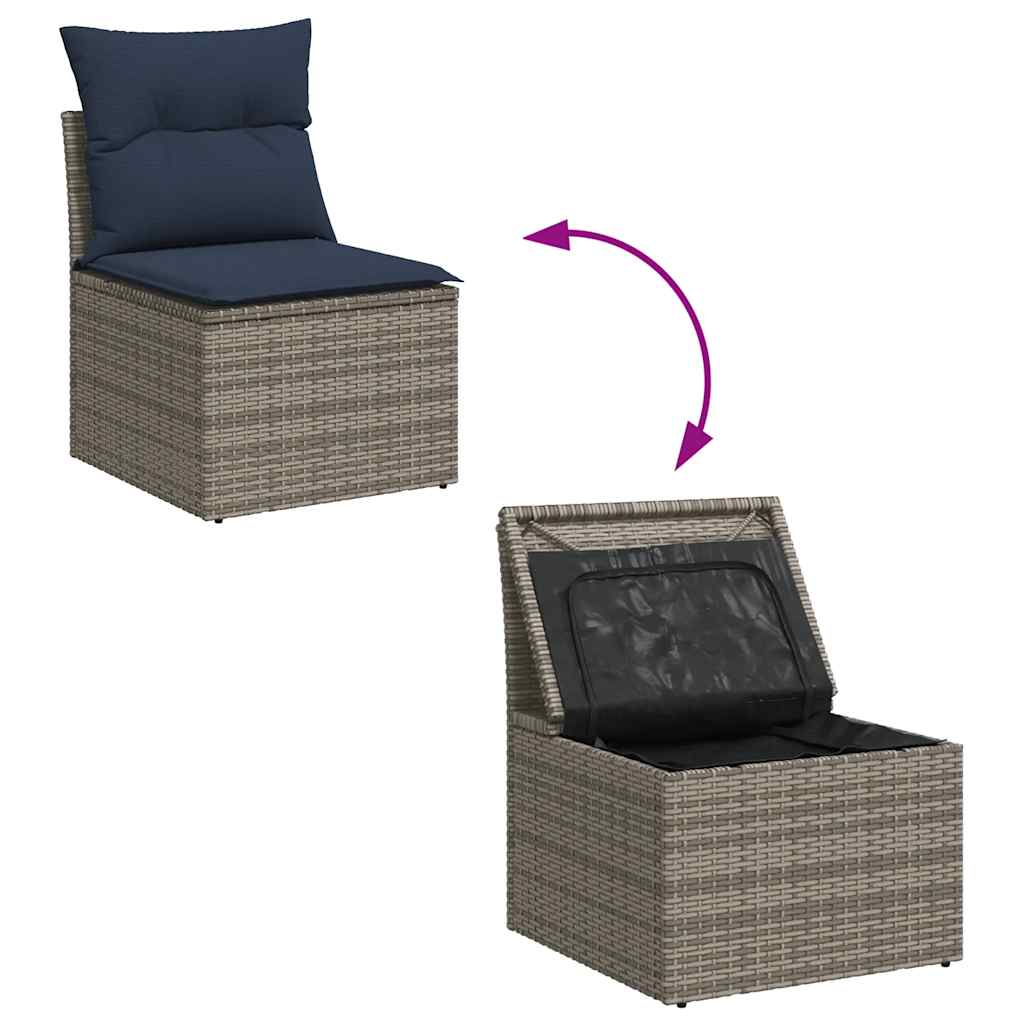 4 pcs conjunto sofás de jardim c/ almofadões vime PE cinzento