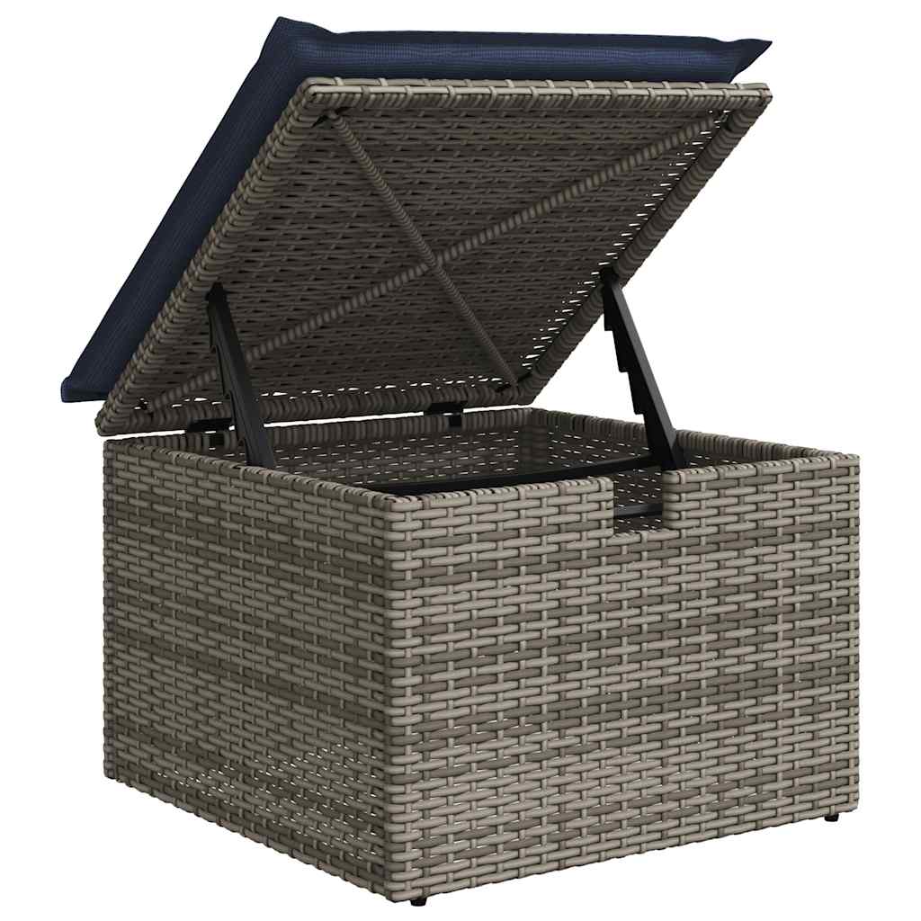 4 pcs conjunto sofás de jardim c/ almofadões vime PE cinzento
